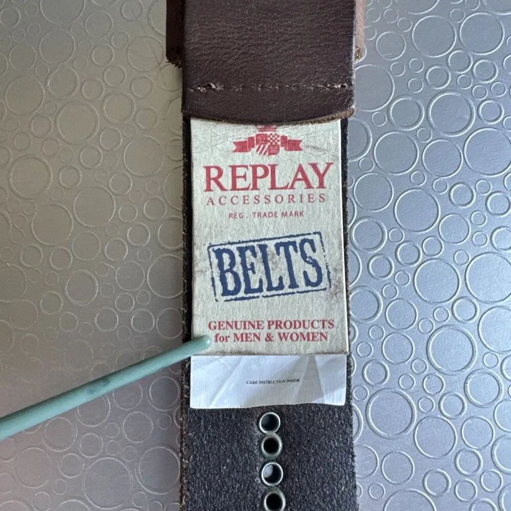 Replay Italian Leather Studded Belt Brown Bronze Steampunk Moto - Size 100 US 38